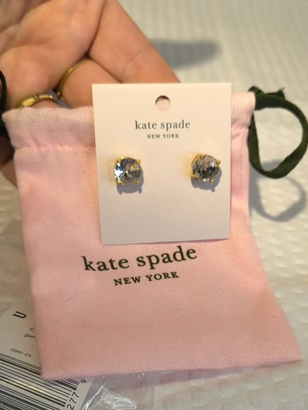 kate spade gold-tone crystal Gumdrop Clear stud earrings with Dustbag